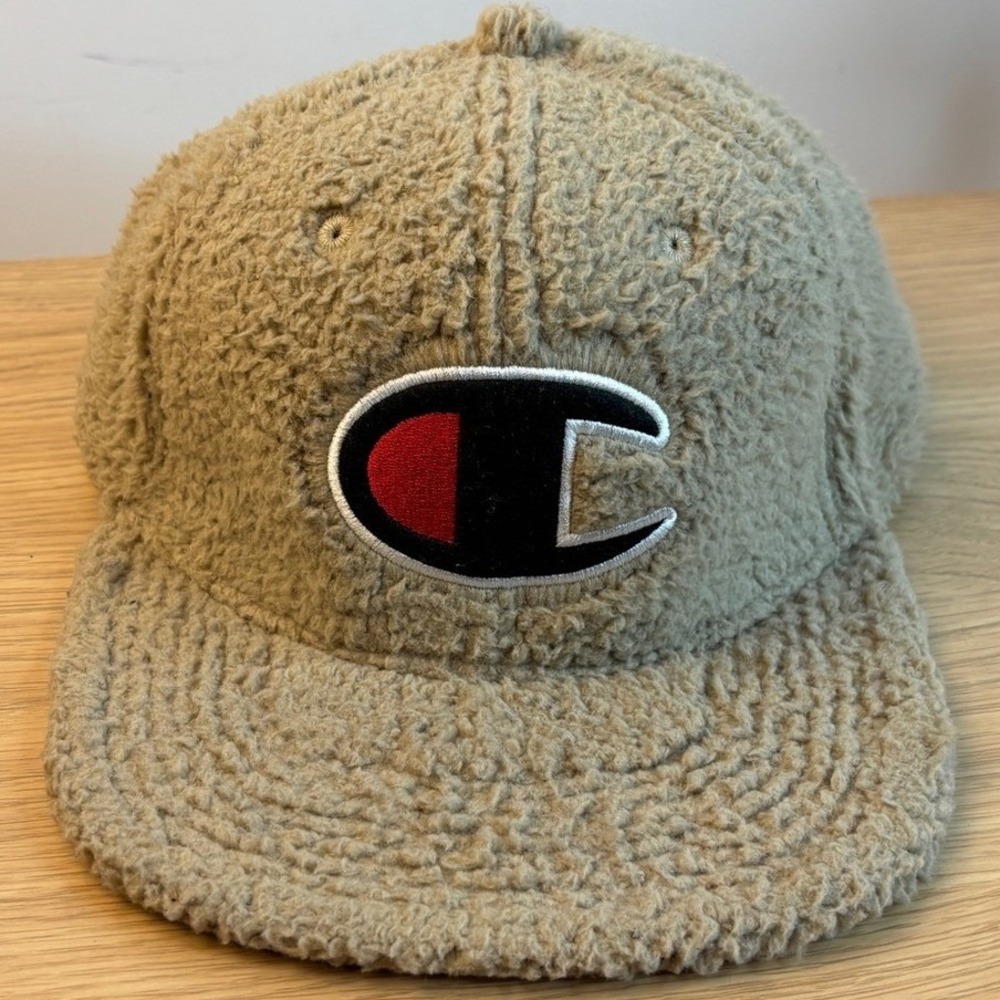Champion‎ Hat Sherpa Fleece Baseball Cap Tan Leather Strapback One Size Mens